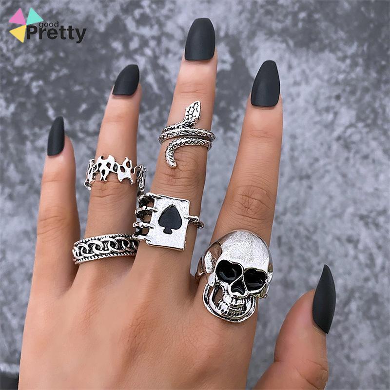 9PCS/SET SWORD RING HIP HOP PUNK SILVERMETAL RING SET - PD