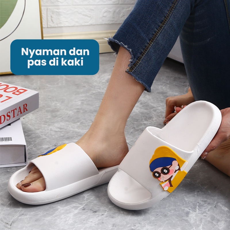 Mainland Sandal Slip On Wanita Model Cewek Lucu Sendal Rumahan Comfy Kekinian Anti Slip HSN142