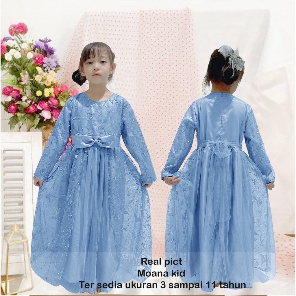 MX MOANA KID 3-11 TAHUN GAMIS ANAK TILE MUTIARA/DRES ANAK PARTY GREAL PICT GOOD QUALITY