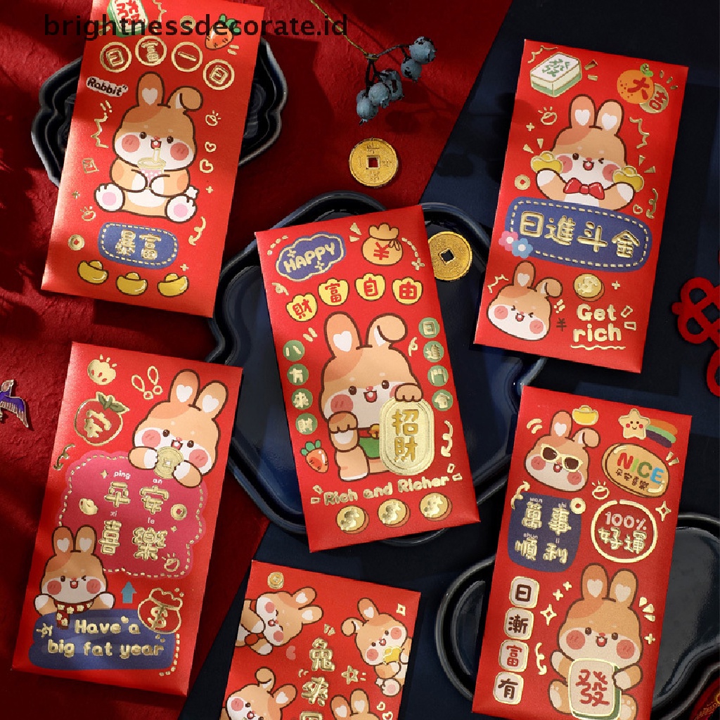 [Birth] 6pcs 2023tahun Kelinci Kartun Merah PacketChinese New Year Lucky Red Amplop Kreatif Musim Semi Festival Ulang Tahun Pernikahan Amplop Merah [ID]