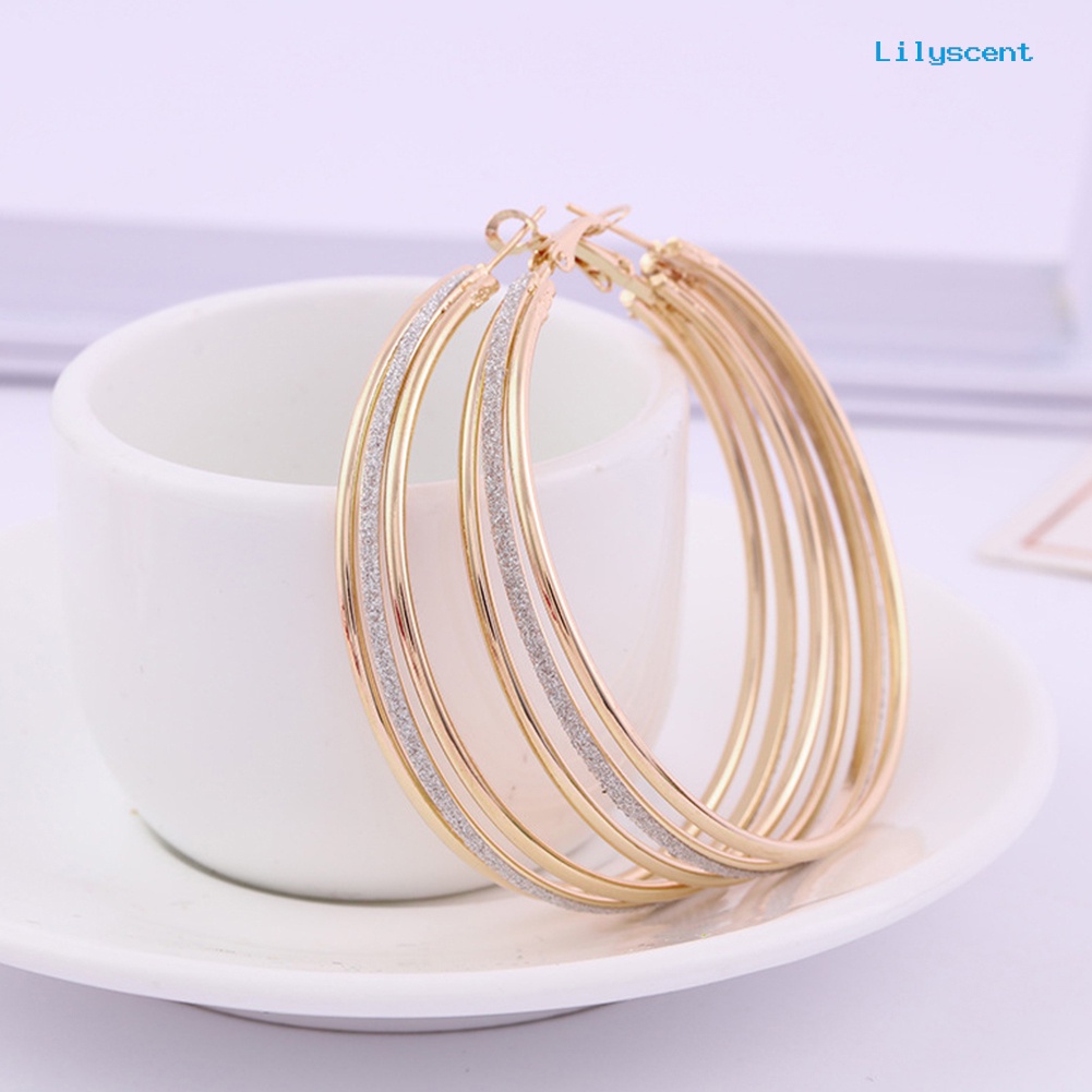 [LS] Wanita Fashion Frosted Multilayer Bulat Lingkaran Menjuntai Anting Pesta Perhiasan Hadiah