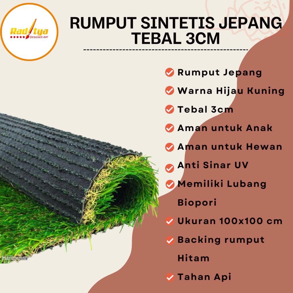 Rumput Sintetis 100x100 Tipe Jepang Tebal 3cm Untuk Outdoor Tahan Air