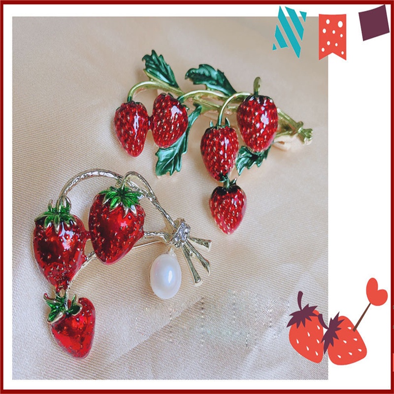 [AIYU] Baju Kaos Distro Pria Wanita Lengan Pendek Bros strawberry Enamel Merah Untuk Wanita Warna Merah pin brooch Desain Tanaman Lucu high quality