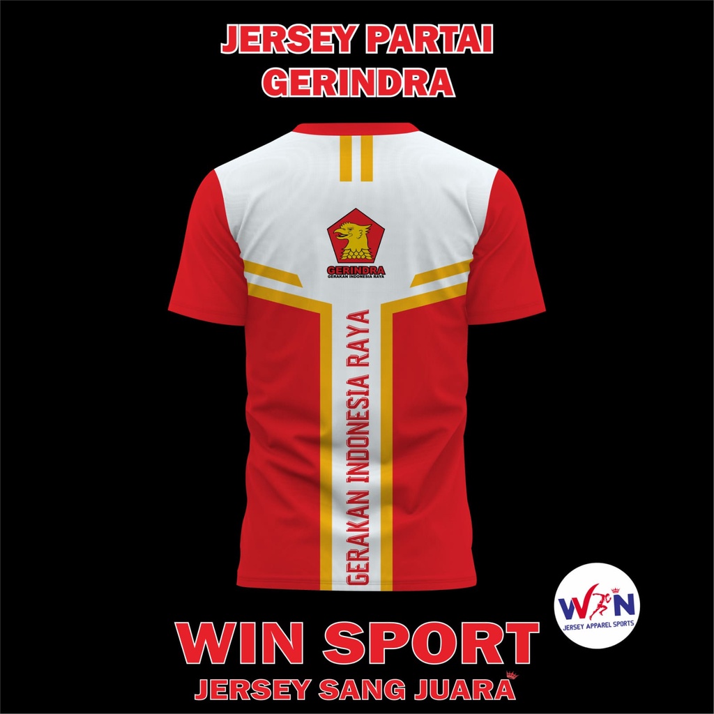 BAJU KAOS PARTAI GERINDRA GERAKAN INDONESIA RAYA BAHAN DRYFIT JERSEY PREMIUM QUALITY LENGAN PENDEK