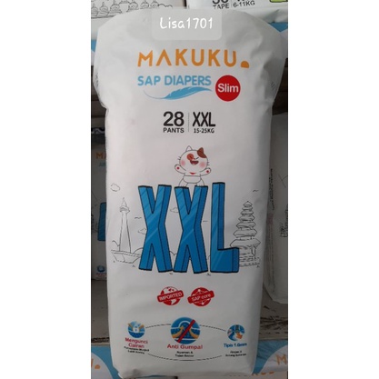 MAKUKU Slim SAP Diaper Pants(Celana) M.32/L.34 / XL.32/ XXL.28 Popok Anti Gumpal