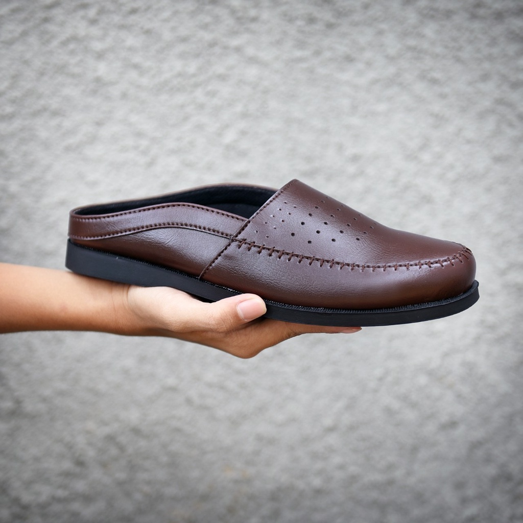 RIONZ HUNTER - Sepatu Kulit PU Asli Casual Santai Slip On Pria Mules Slop Tutong Bustong Cowok Dewasa Semi Formal Pria Kantor Pesta Kondangan Gereja Original Murah Trendy Terbaru Terlaris