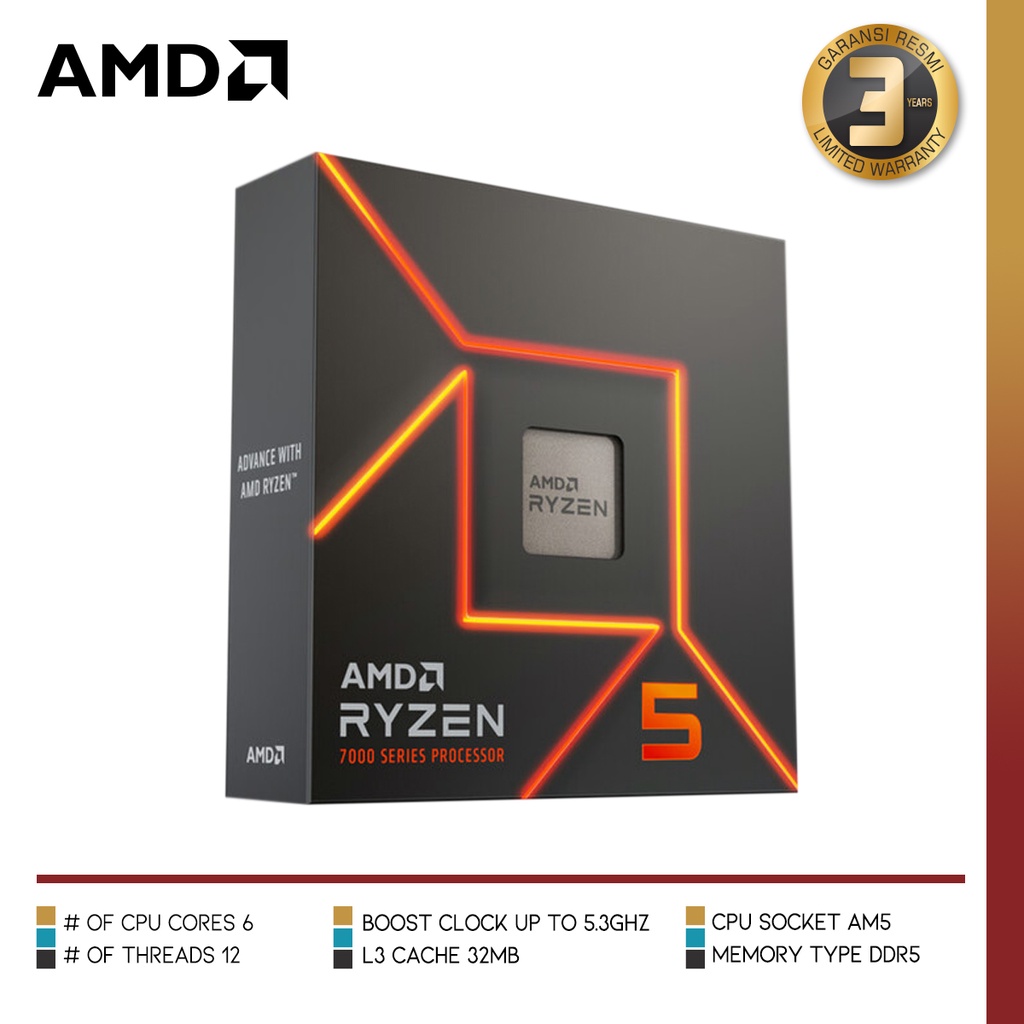 AMD Ryzen™ 5 7600X Desktop Processor | Ryzen 5 7000 Series 6Core AM5