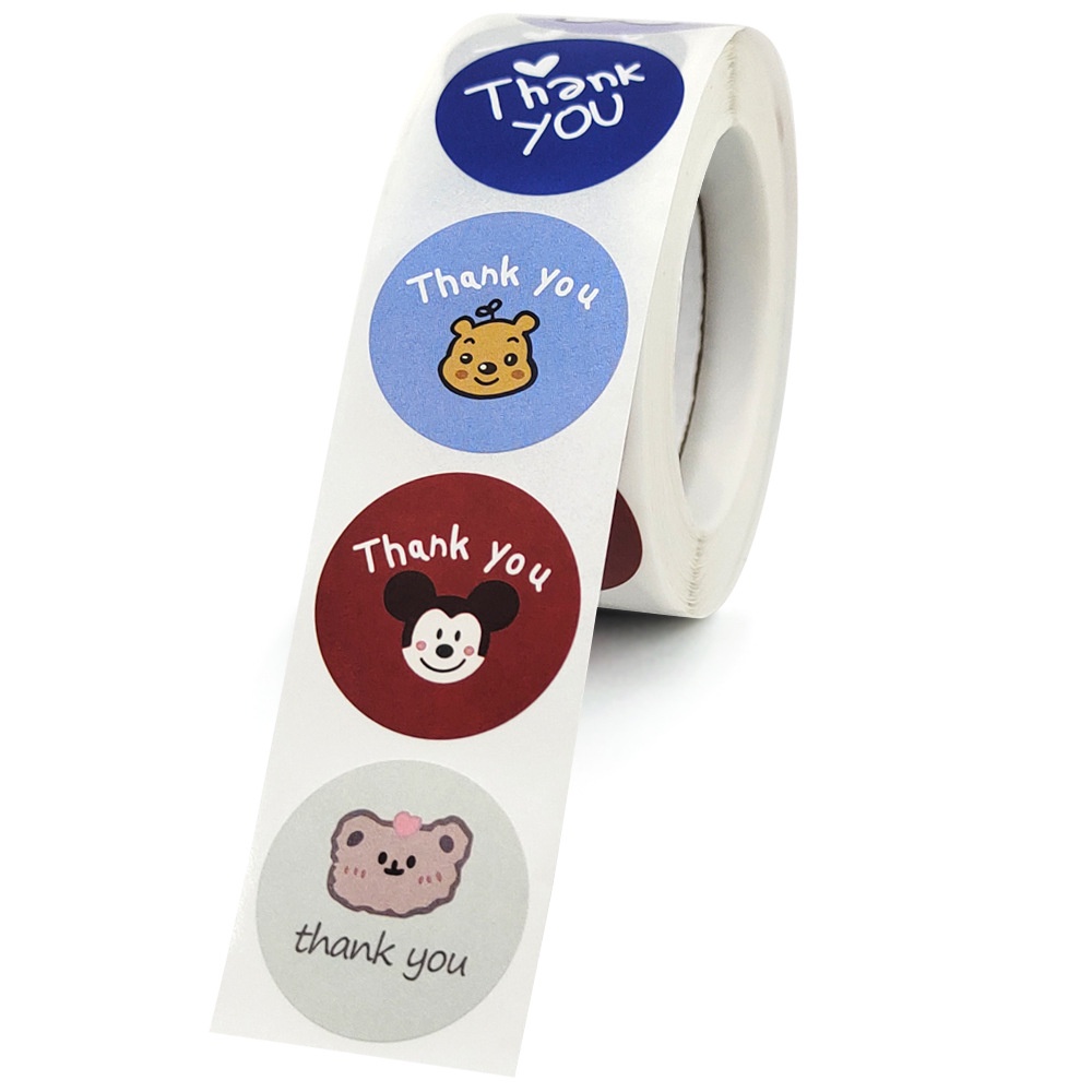 Khatinstore Sticker Thankyou 1Roll (500pcs) Label Segel Order Packing Motif Bunga Love Serbaguna - SLK01