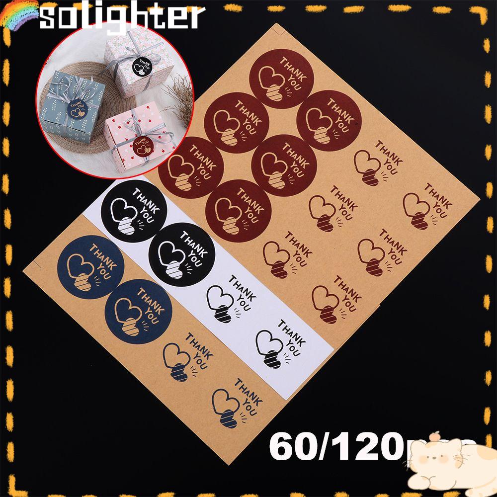 Solighter 60/120pcs Handmade Stiker DIY Cinta Hati Baking Perhiasan Penyegelan Craft Terima Kasih