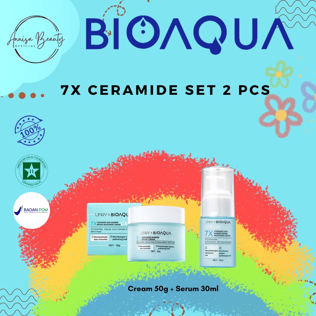 【BPOM】【100% ORI】BIOAQUA 7X Ceramide Skincare Paket Repair Barrier Set With Moisturizer Cream/Hydrating Toner/Serum Wajah/Gentle Cleanser