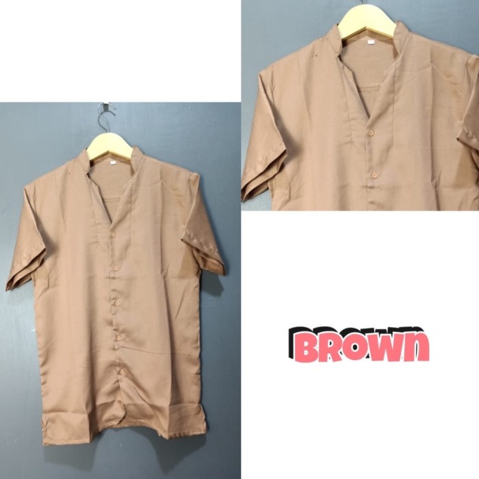 kemeja kemeja v neck pria/ kemeja lengan pendek v neck/ kemeja santai/ kemeja - BROWN, M(L0Y9) Kemej