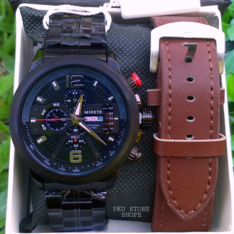 Jam Tangan Pria Terlaris Mirete Original New Strap Rantai Stainlees | Tanggal Hari Aktif Model Analog | Jam Tangan Pria Import Di Jamin Sesuai FHOTO Realpick COD