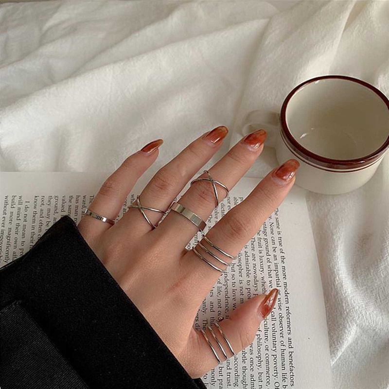 6 Pcs Fashion Perhiasan Rings Set Hot Jual Logam Berongga Putaran Pembukaan Wanita Jari Cincin Untuk Gadis Lady Pesta Pernikahan Hadiah