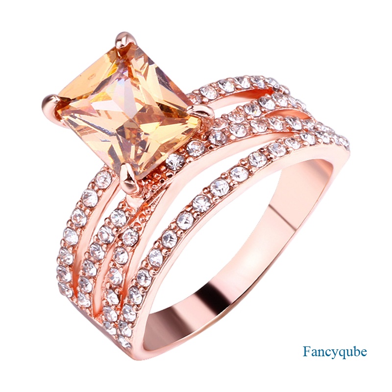 Terbaru Temperamen Sederhana Berlian Geometris Persegi Rose Gold Cincin Perhiasan