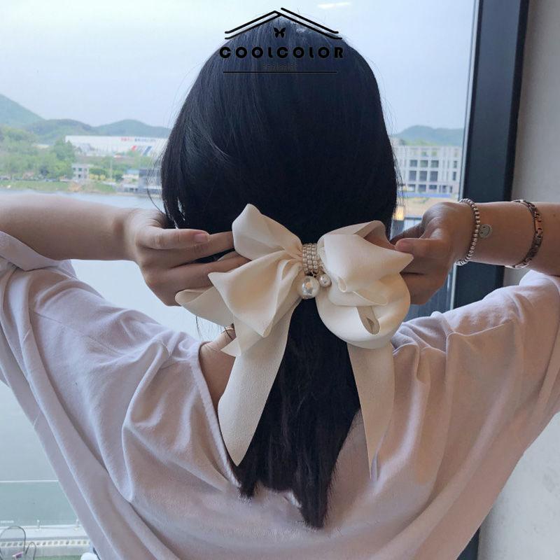 COD❤️Korea Jepit Rambut Busur Besar Pita Mutiara Pita Rambut Klip Rambut Gadis Lucu- cl