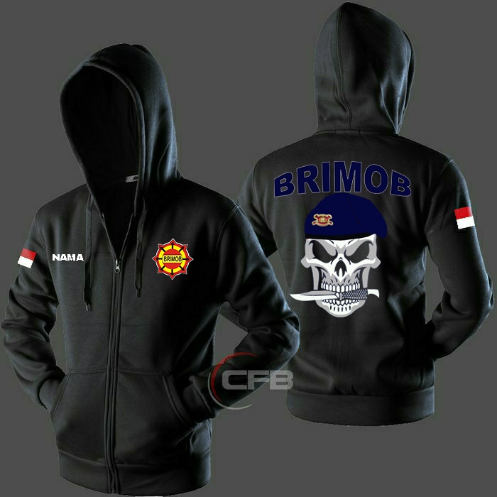 JAKET HOODIE ZIPPER BRIMOB WARNA HITAM