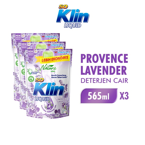 Soklin Deterjen Cair Provence Lavender Pouch 525 ml x3