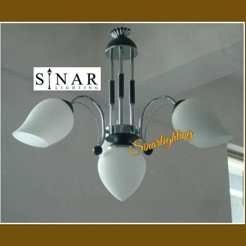 Lampu hias gantung Minimalis cabang 3 kaca bebek H8888