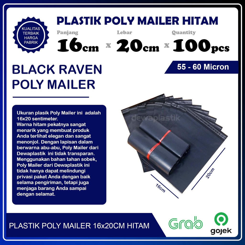 Plastik Packaging Poly Mailer Hitam Glossy 16x20 cm Isi 100pcs Amplop Kemasan Polymailer LDPE 55-60 Micron 16 x 20 cm Plastik Packing Isi 100 Pcs Kantong Plastik Olshop 60 Micron 16 x 20cm