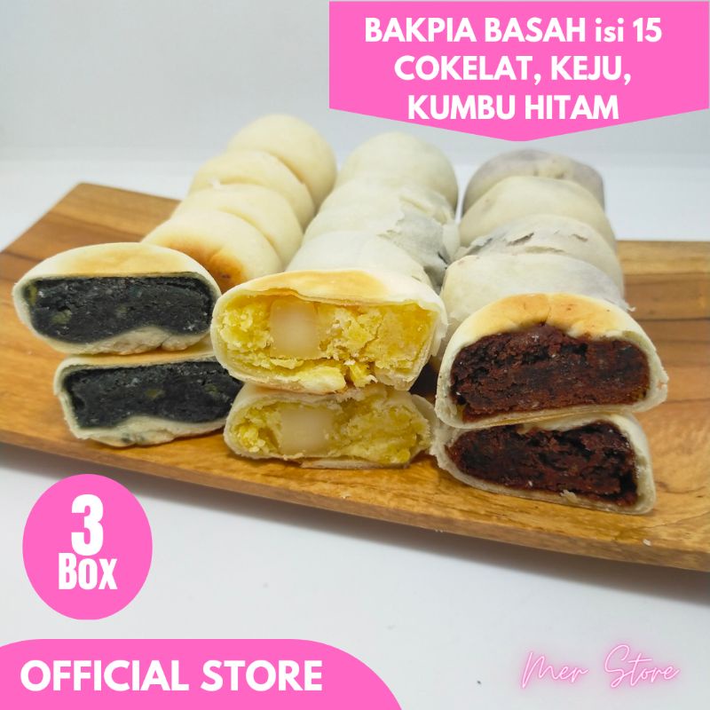 Bakpia Basah Mix 3 Box isi 15 kumbu keju cokelat