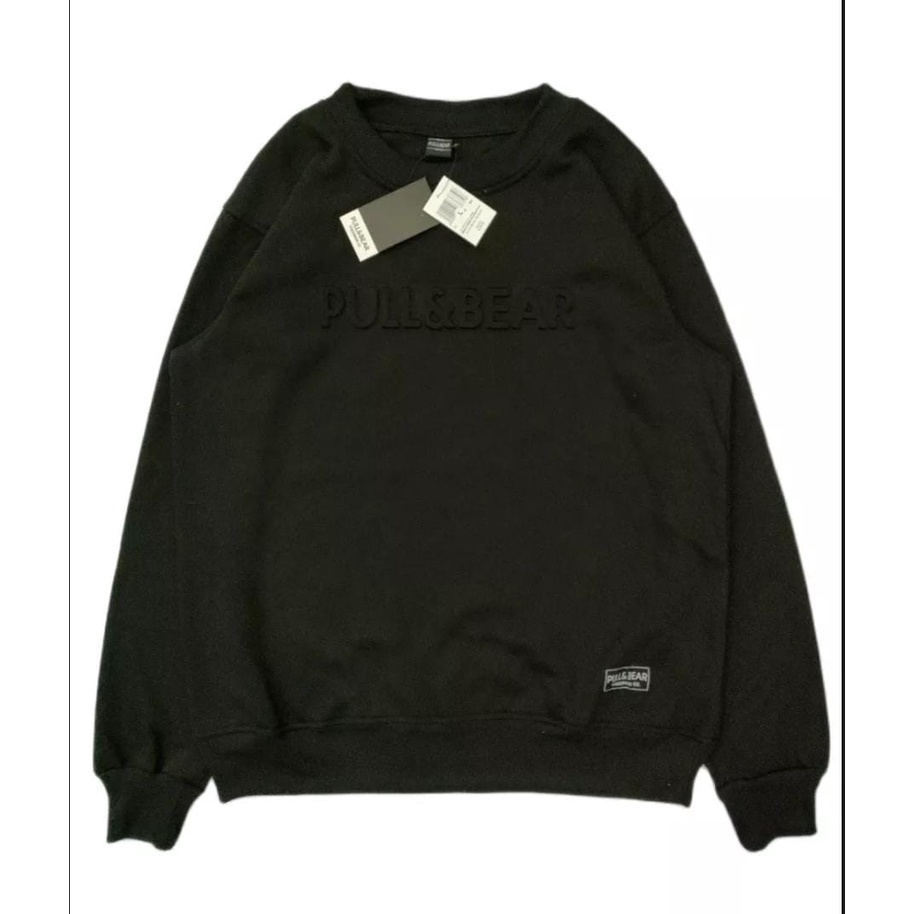 COD-Sweater Crewneck Pull And Bear Putih Distro Logo 3D Embos Timbul Pria Wanita - Sweater Crewneck Pullbear Premium Unisex Bahan Tebal