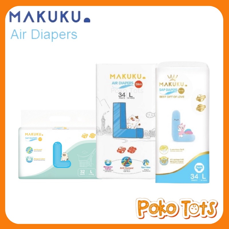 Makuku Air Diapers Pants Pro Care Slim L34/Comfort L32 Popok Bayi Celana Anti Gumpal Diaper Pants Size L Isi 34 &amp; 32pcs