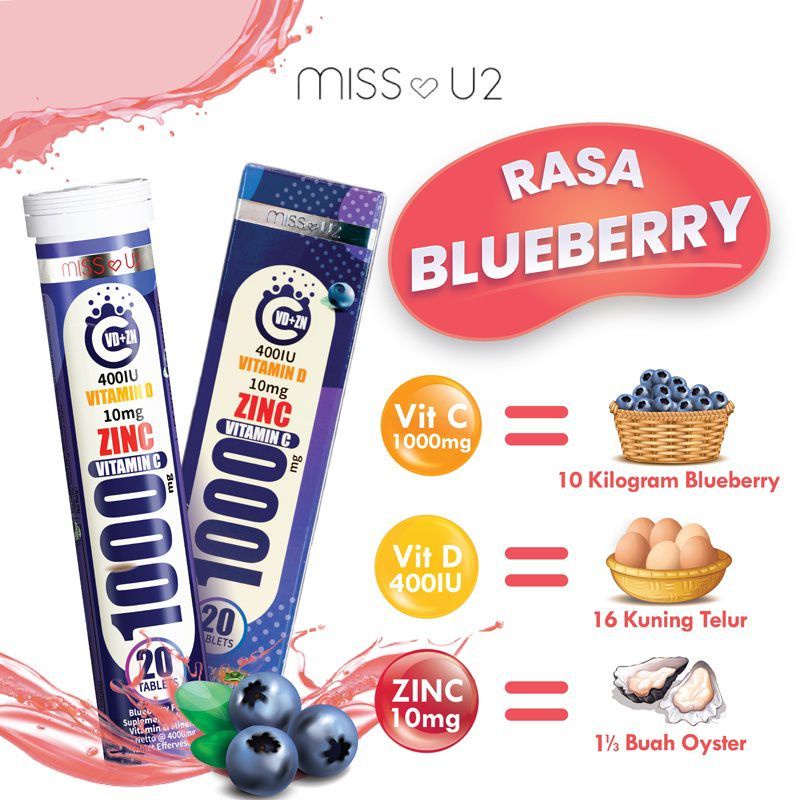 Miss U2 Vitamin C 1000 + Vitamin D + ZINC Tablet Effervescent Meningkatkan