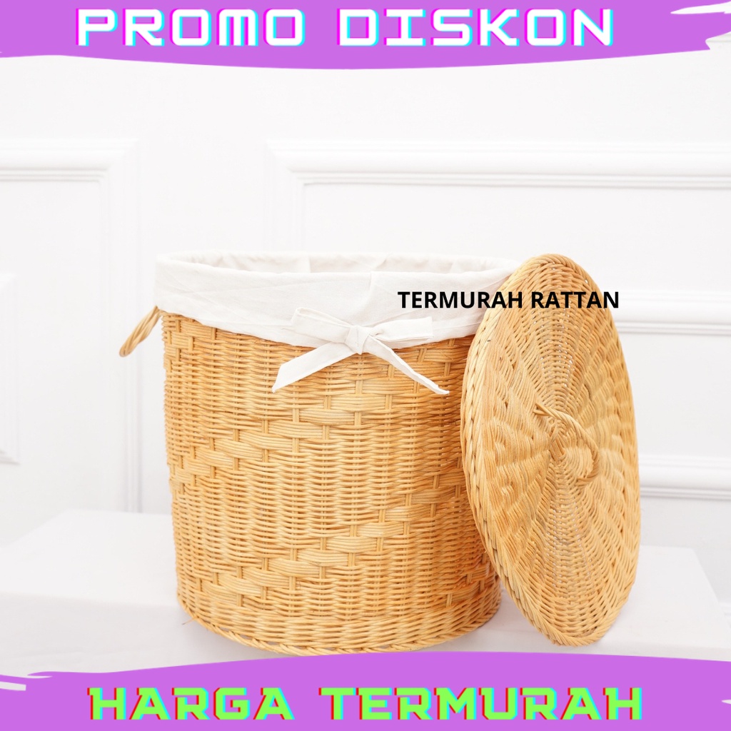 KERANJANG LAUNDRY ROTAN / KERANJANG BAJU KOTOR DENGAN TUTUP SERBAGUNA ANYAMAN ROTAN ASLI