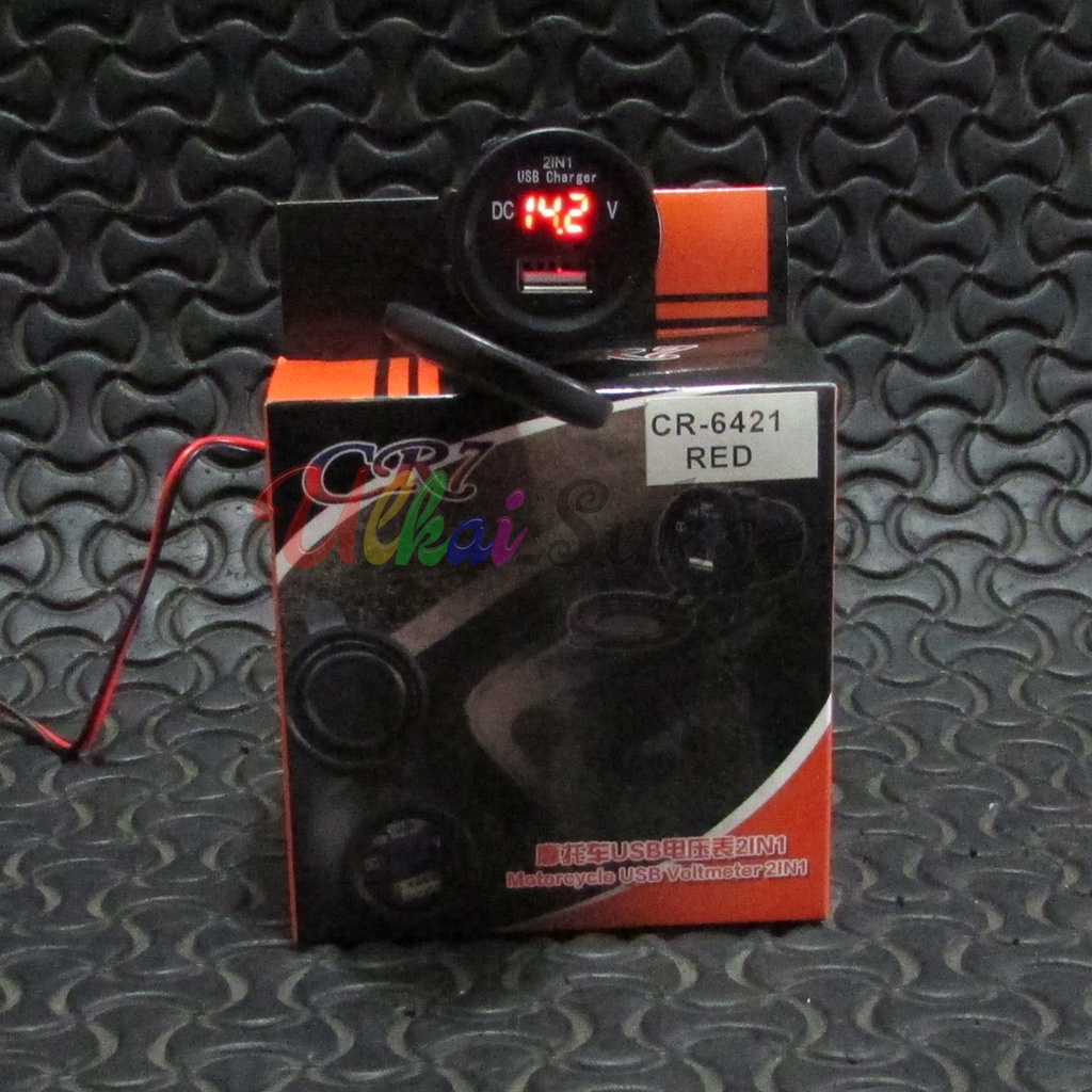 Voltmeter Plus Charger USB Motor Plus Kabel Volt Meter Pengukur Aki Universal Honda Yamaha Suzuki CR