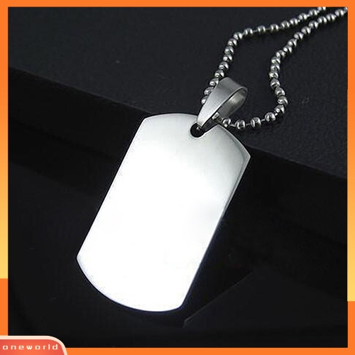 {oneworld} Kalung Dog Tag Persegi Panjang Poles Stainless Steel 316L Pria Wanita Punk Fashion