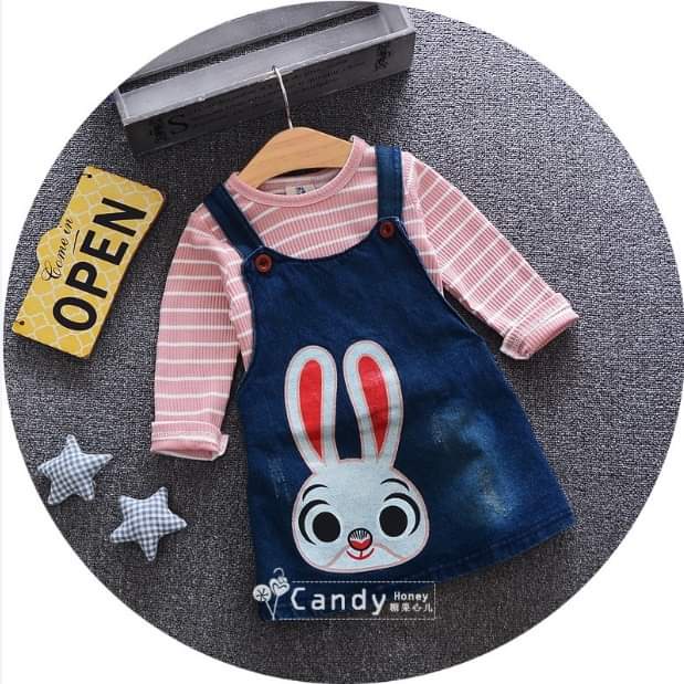 Overall Anak Perempuan Rabbit Stripe