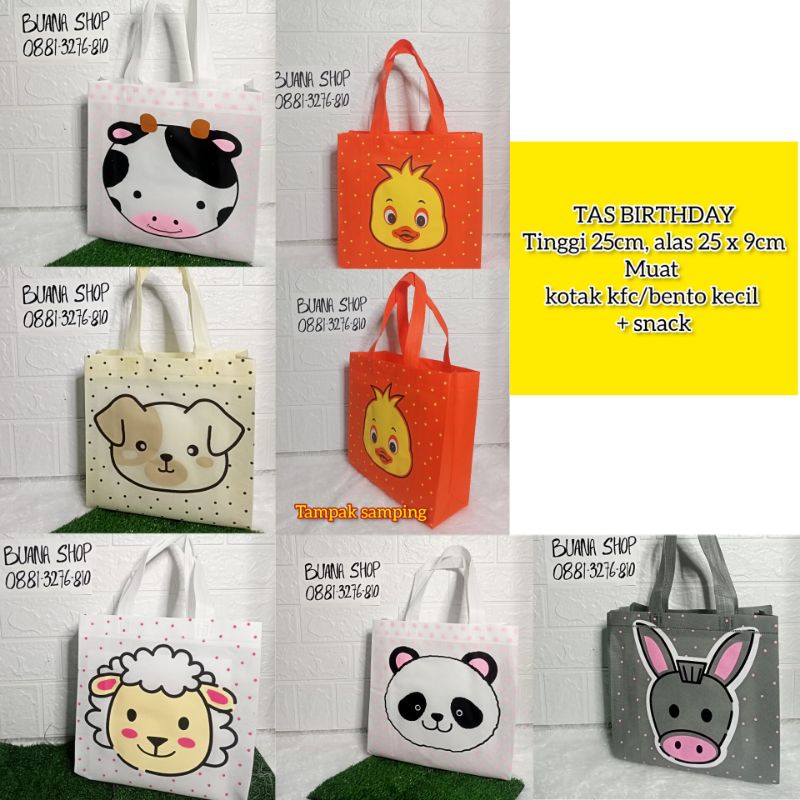 

tas ulang tahun anak muat kfc atau bento kecil uk 25x25x9 | tas motif animal goodiebag