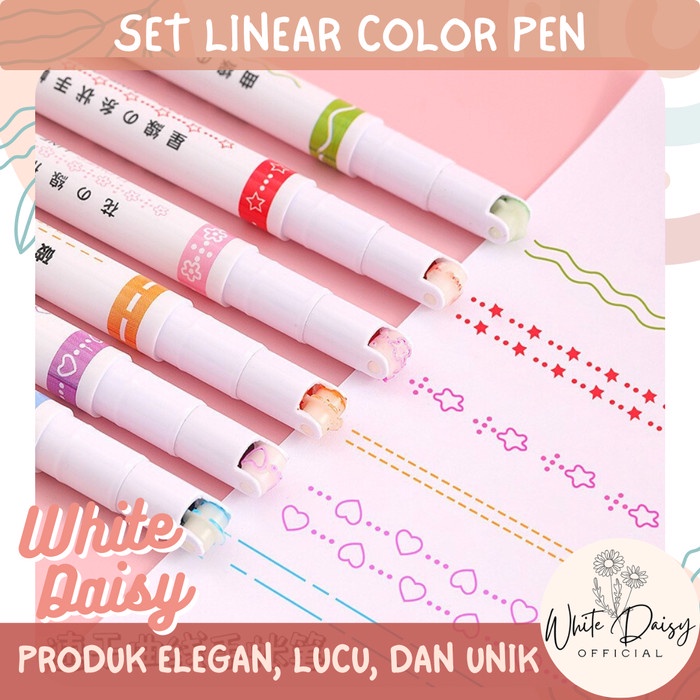 

Set linear color pen premium pena bentuk berbagai motif warna pastel