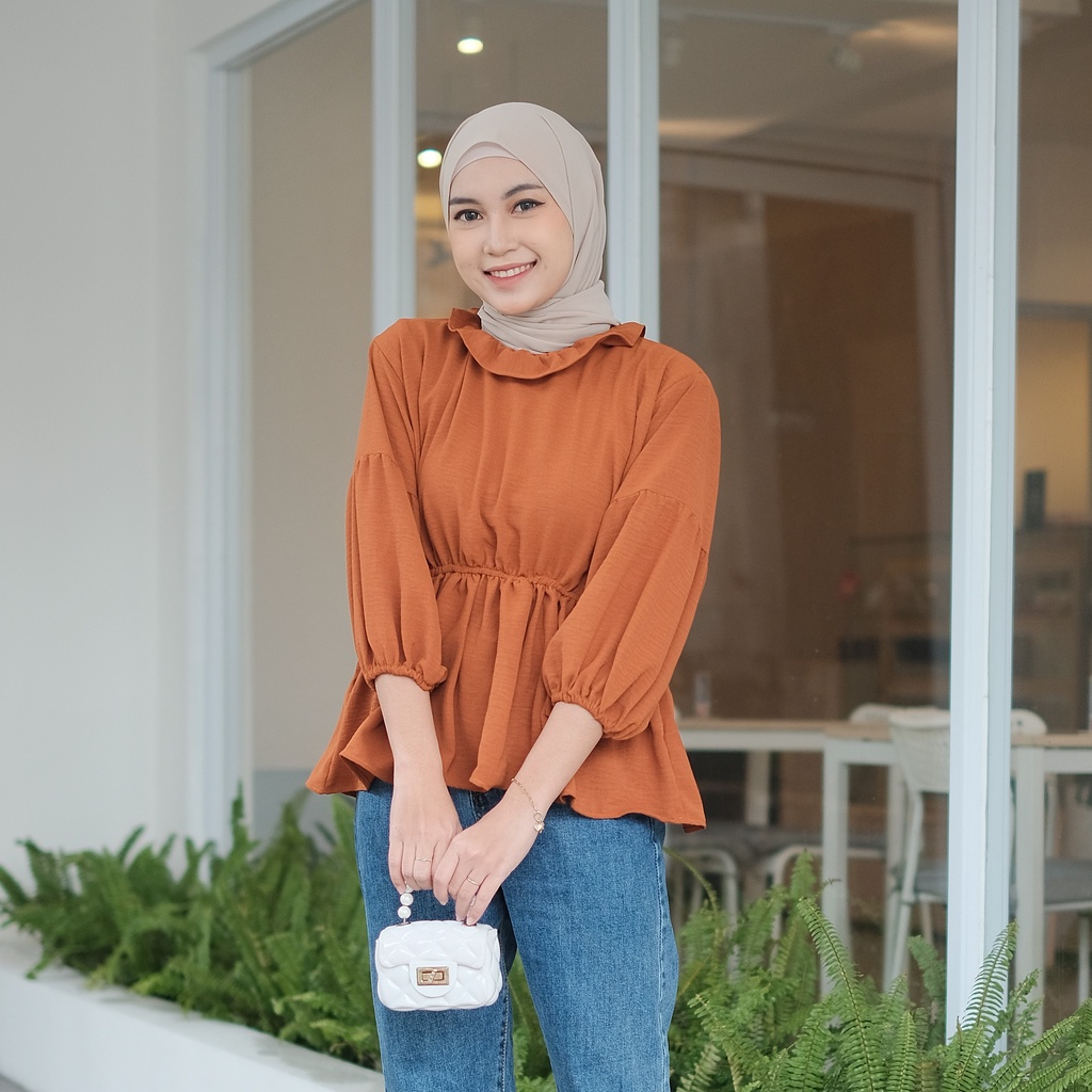 SITA BLOUSE KERUT PINGGANG POLOS  PEPLUM / OLLA BLOUSE POLOS / MYRA TOP BLOUSE