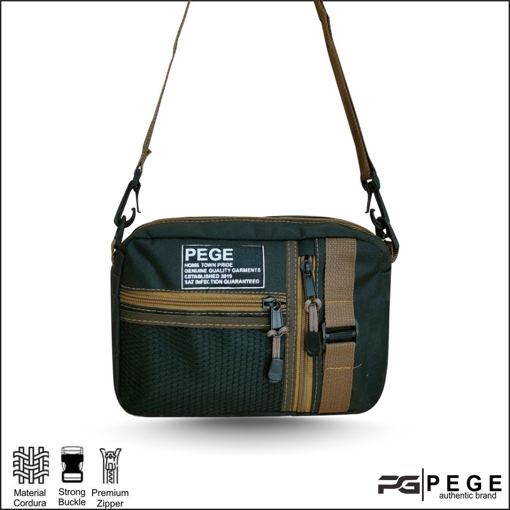 Tas Selempang Pria PEGE Dosei Model Slingbag Kombinasi Coklat - PG 8955