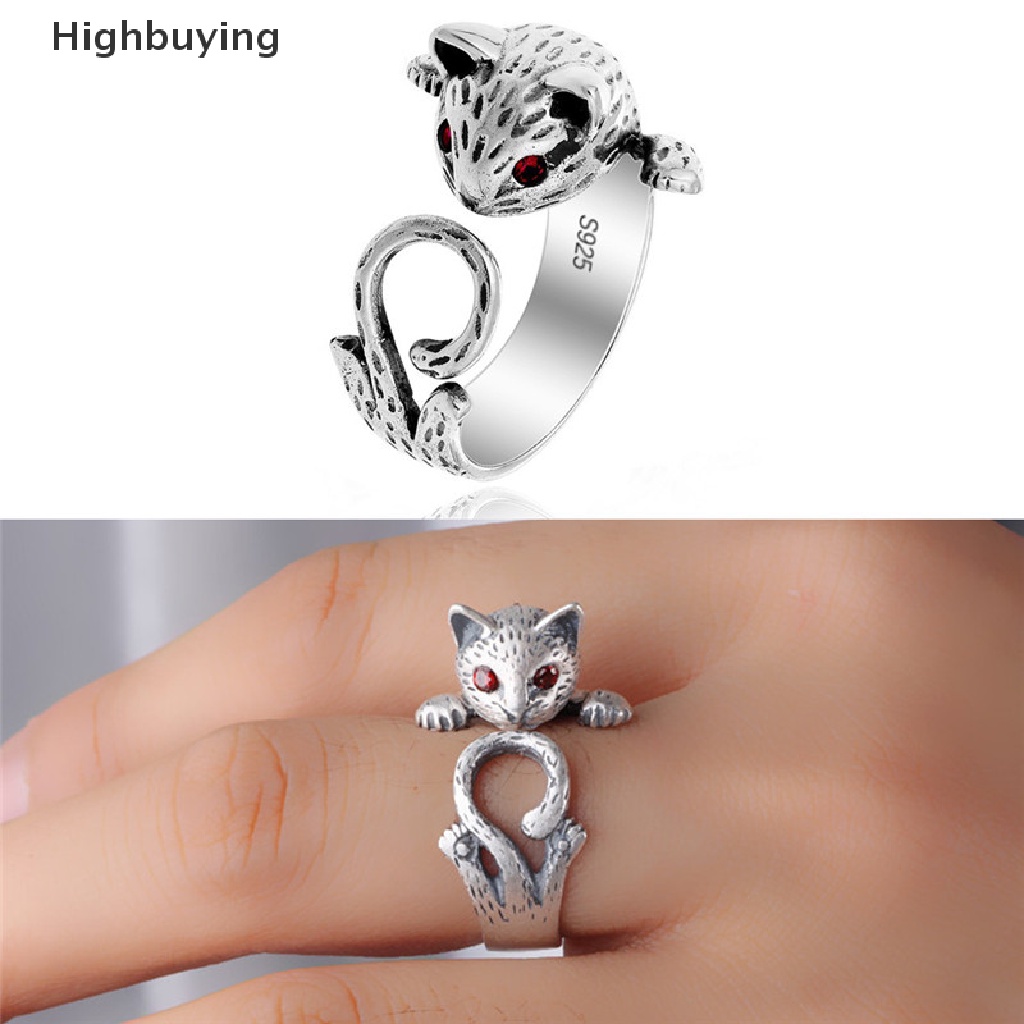 Hbid Perhiasan Wanita Boho Vintage Kitty Cat Cincin Aksesori Hewan Adjustable Knuckle Glory