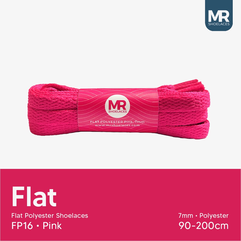 Original MR Shoelaces FP16 Pink Tali Sepatu Pipih Flat 7mm 90cm-200cm Polyester Premium Shoelaces