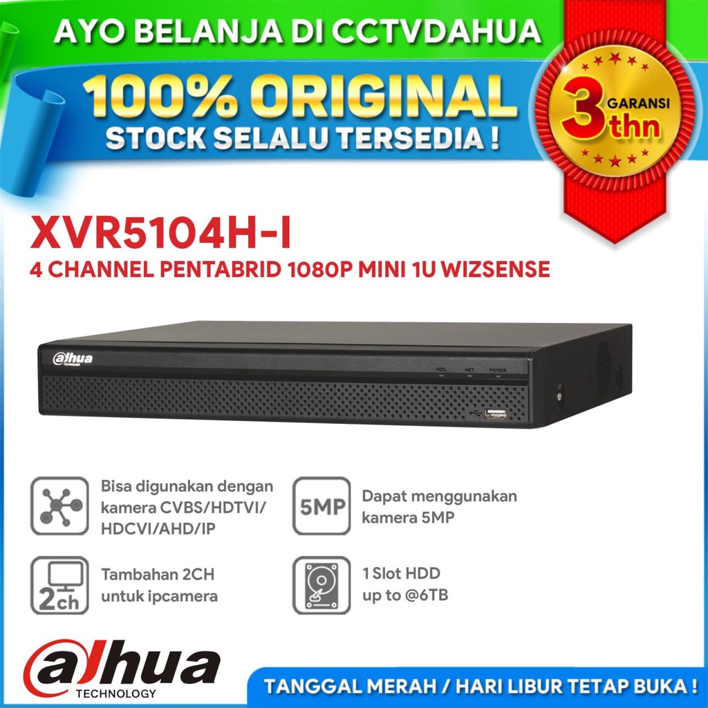 DAHUA XVR5104H-I 4CH PENTA-BRID WIZMIND DVR/XVR BERGARANSI RESMI