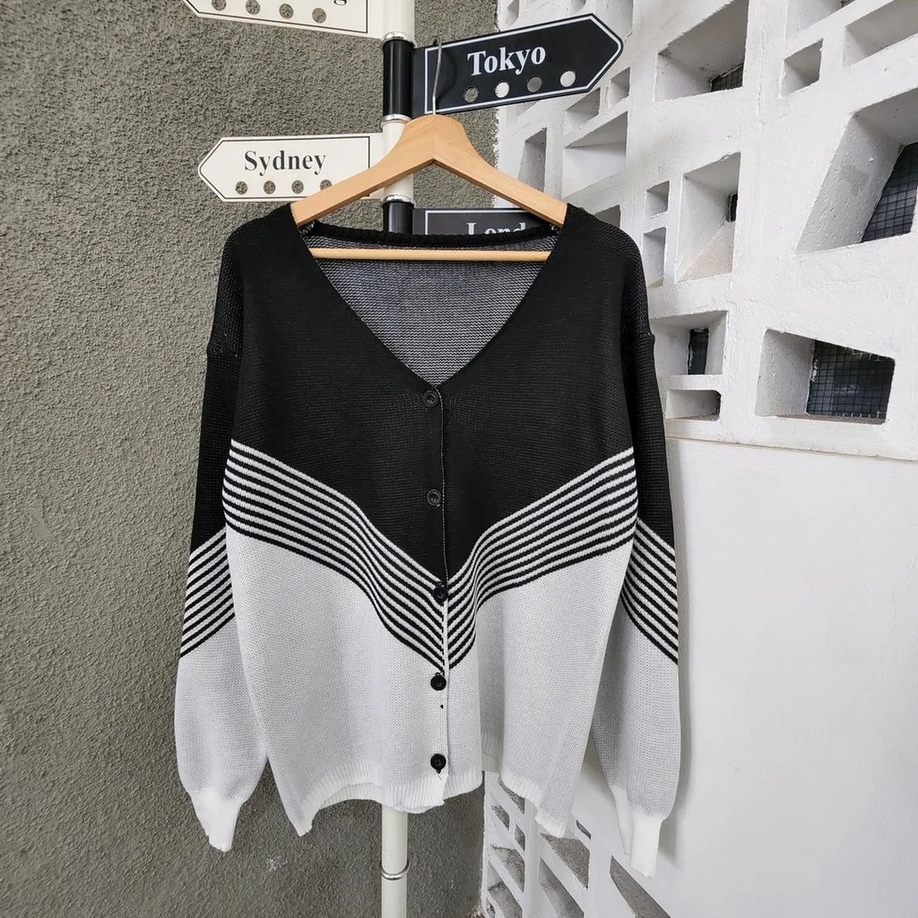 V knit outher | outer rajut wanita | outer hits wanita