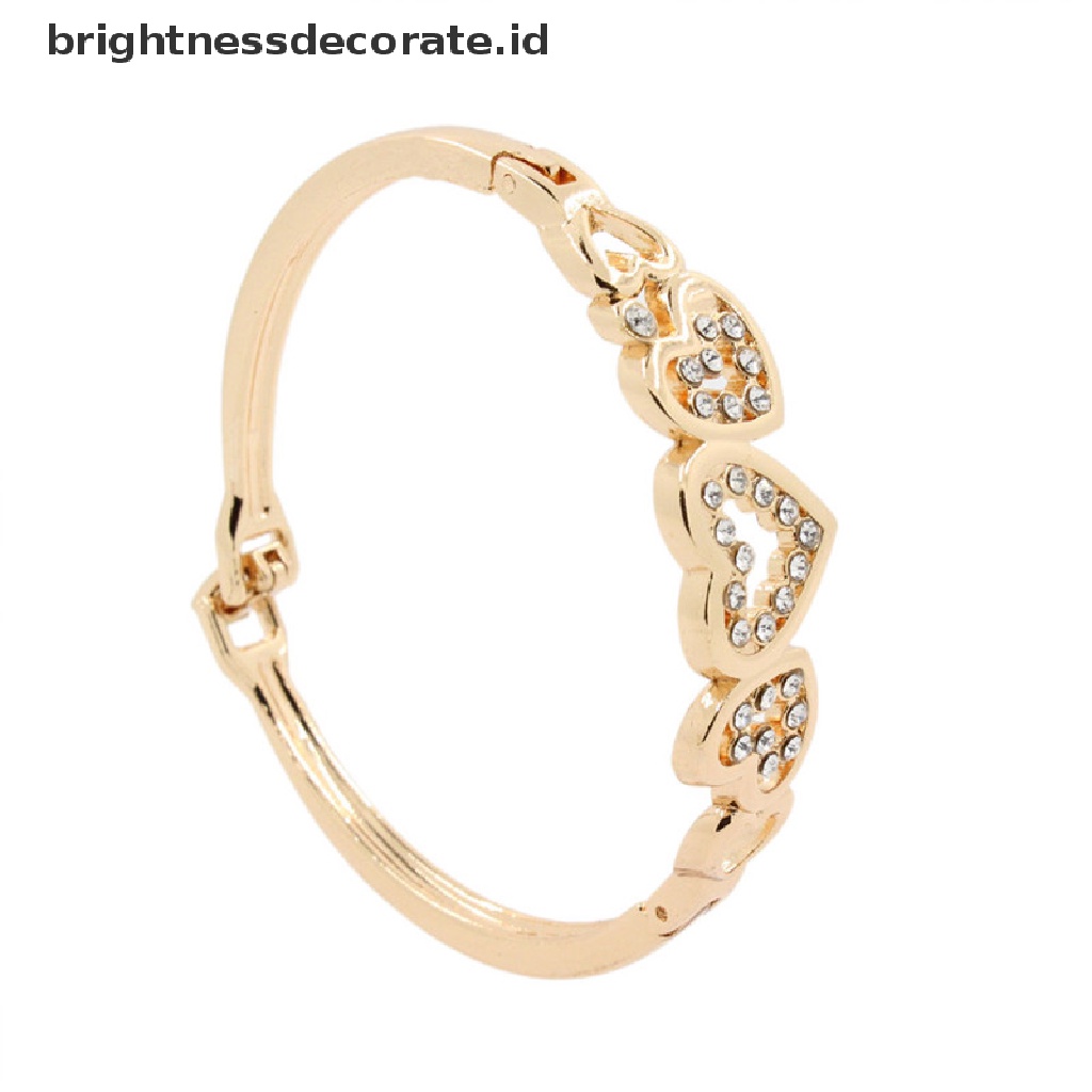 [Birth] Hot Fashion Wanita Lady Lapis Emas Kristal Cuff Bangle Cinta Hati Pesona Gelang [ID]