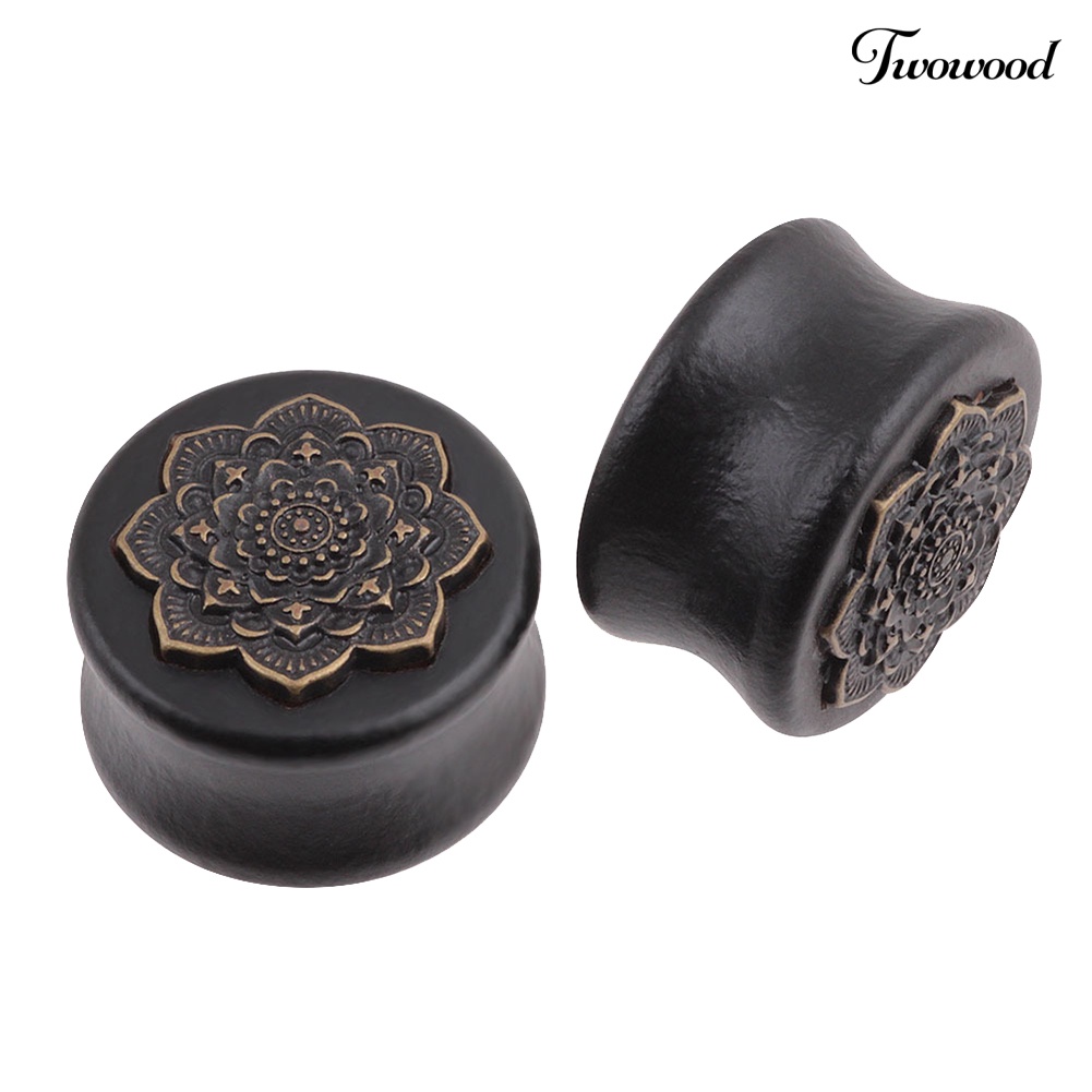 Twowood 1Pc Vintage Lady Mandala Bunga Double Flared Ear Expander Plug Piercing Perhiasan