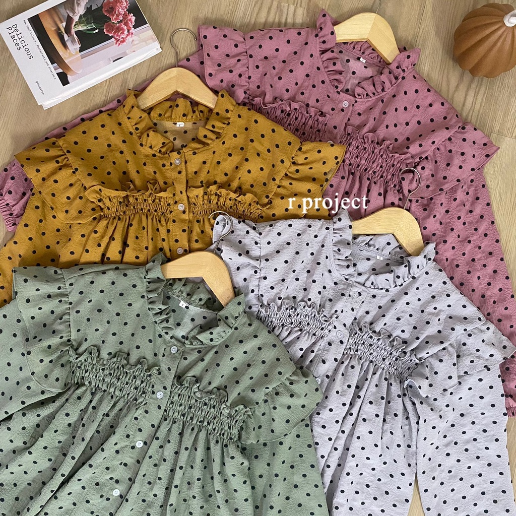 LD 130 104 | Polka blouse | Atasan wanita Bahan crinkle murah original by r_project