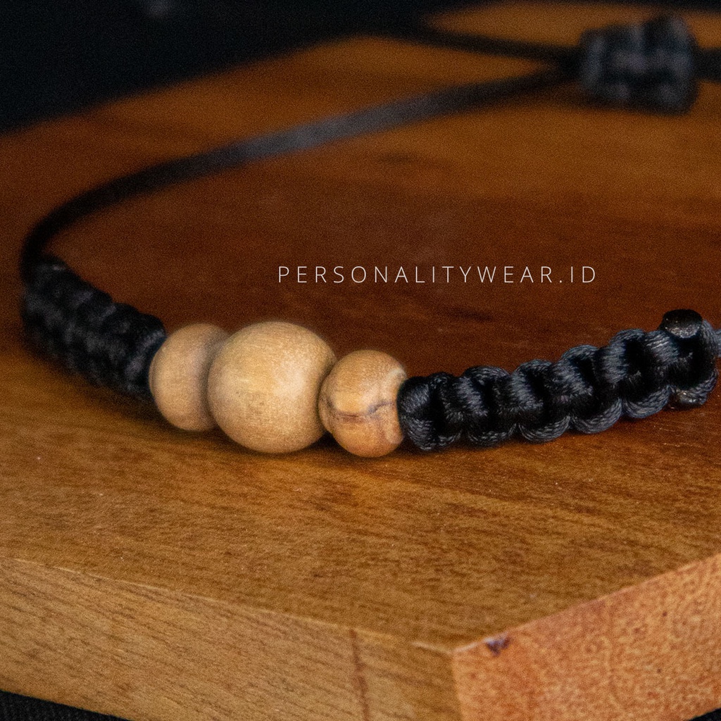 Gelang Tali Hitam Tipis Kepang Simple Prusik Pria Wanita Keren Kayu Cendana ASLI Original