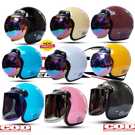 Helm Bogo Retro Classic Kaca Cembung Silver Pelangi Hitam Helm SNI UNTUK Pria Dan Wanita SNI COD