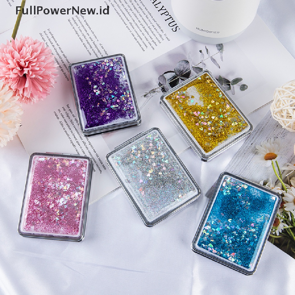 Power Mini Pocket Makeup Mirror Cermin Compact Kosmetik Kreatif Dengan Pasir Mengalir ID