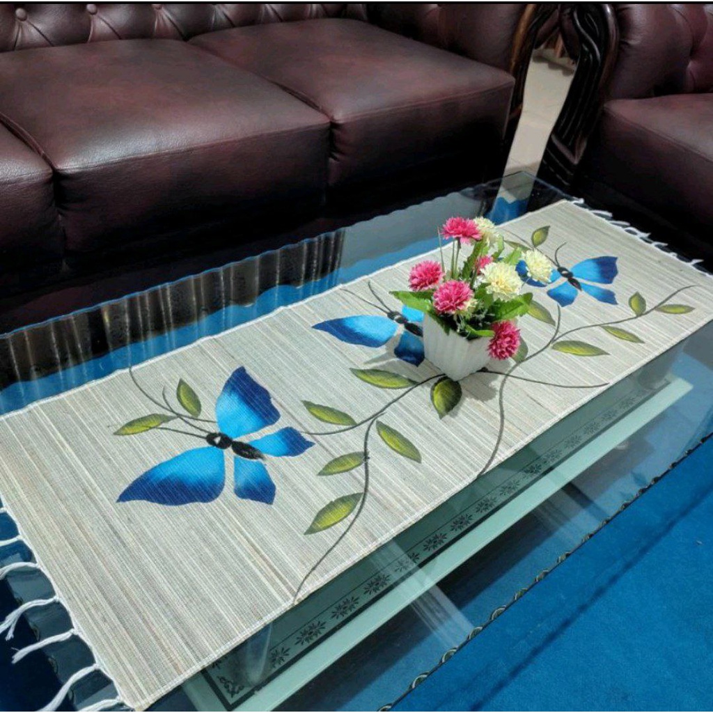 Taplak Meja Tamu Tenun Mendong Table Runner Lebaran Aesthetic