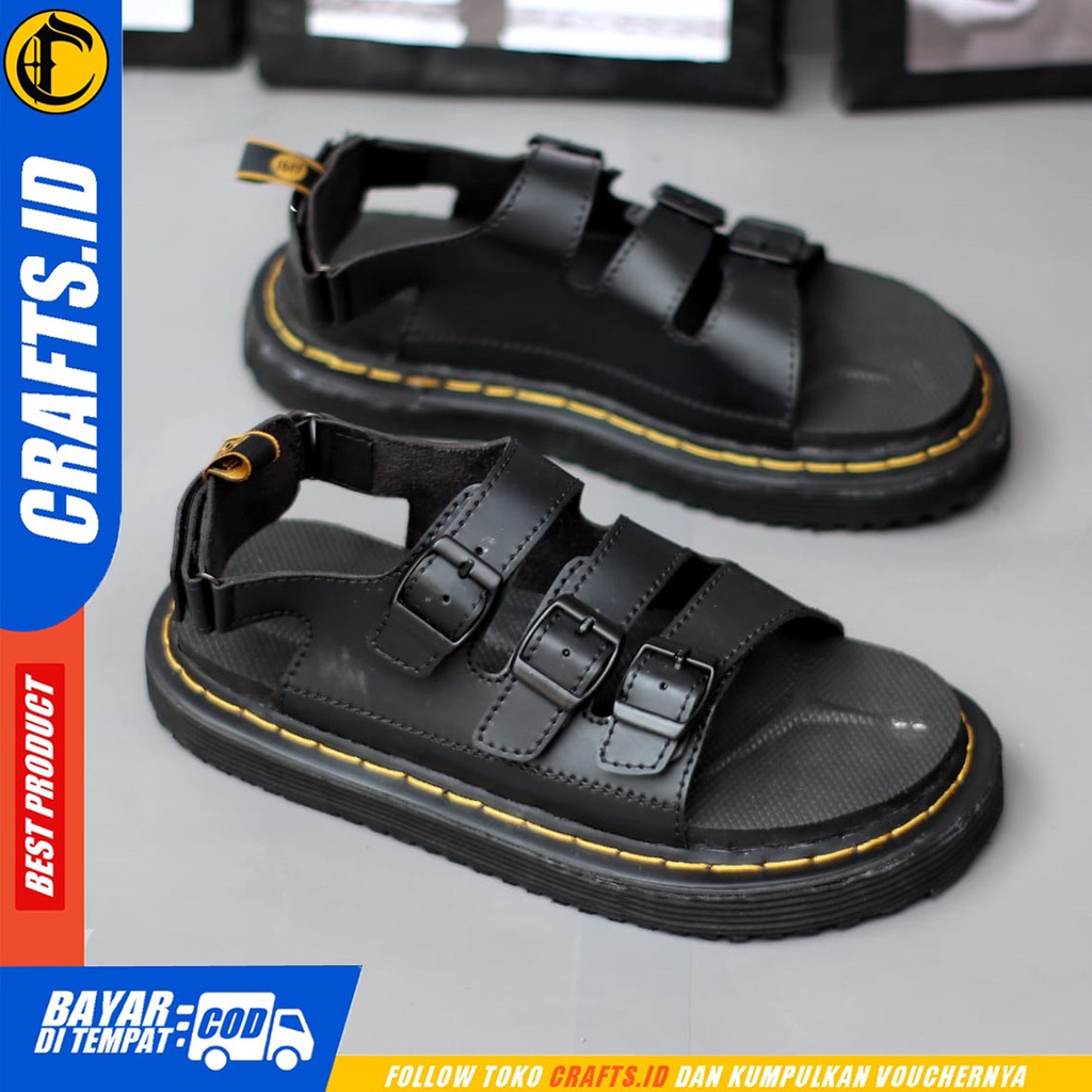 CRAFTS blanka - Sandal Sepatu Docmart Casual Sendal Slide Pria Hitam