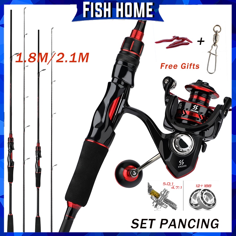 Sougayilang Joran Pancing Set Pancing 1 set Murah Pancing 1.8M / 2.1M Joran Pancing Dengan Bahan Serat Karbon Joran Pancing  2 Seksi Pancing Dan Rasio Roda Gigi 5.0: 1 Set Reel Memancing Untuk Air Tawar  Fishing Rod