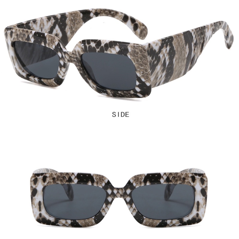 Kacamata Hitam Hip Hop Snakeskin Untuk Wanita Pria Square Wide Temple Eyewear