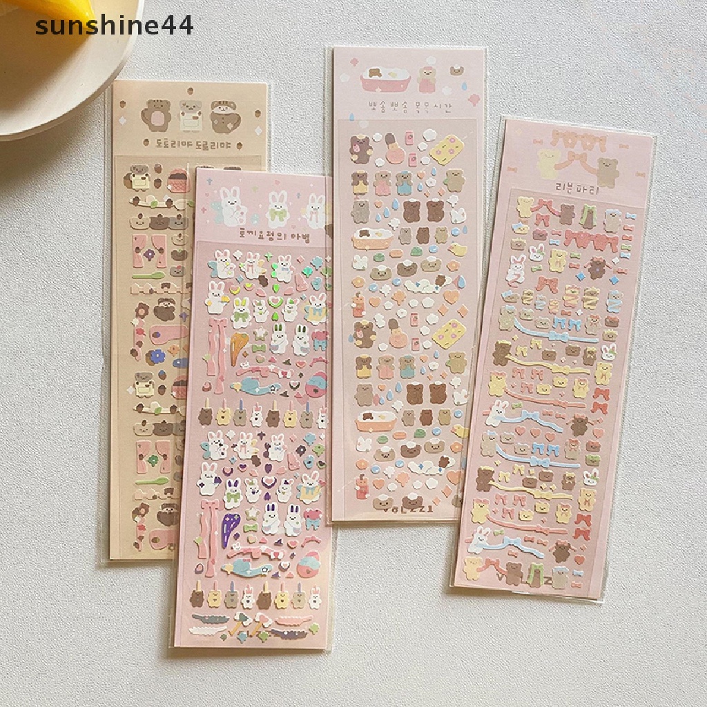 Sunshine 1Pc Korea Populer Kartun Bunny Bear Laser Stiker Scrapbooking Stick DIY Bahan Stationary Kawaii Art Perlengkapan Dekorasi.